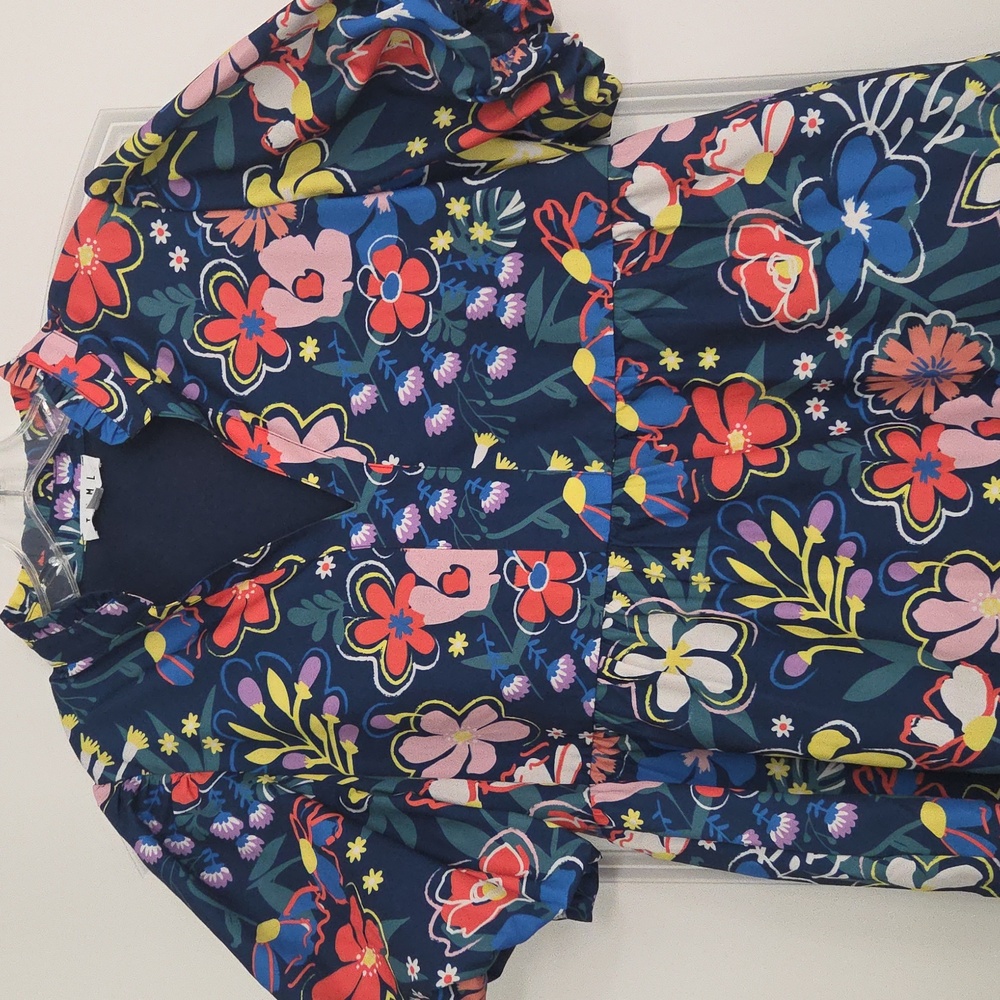 THML Beautiful Navy Blue Dress With A Bright Floral Pattern. Excellent Condition - Picture 2 of 12